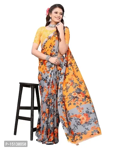 Priyashi Women's Floral Printed Georgette Saree with Unstitched Blouse Piece(HEMAXI Orange_W_Free Size)-thumb2