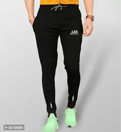 Trendy Black Synthetic Solid Regular Fit Regular Track Pants For Men