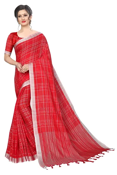 Linen Blend Checked Sarees with Blouse piece