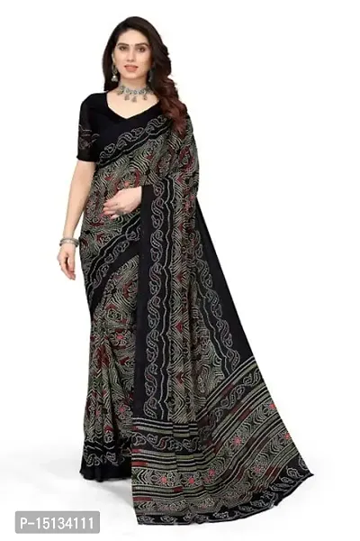 Priyashi Pure Womens Georgette Printed Saree with Blouse Piece(AAYUSHI Black_N_Free Size)