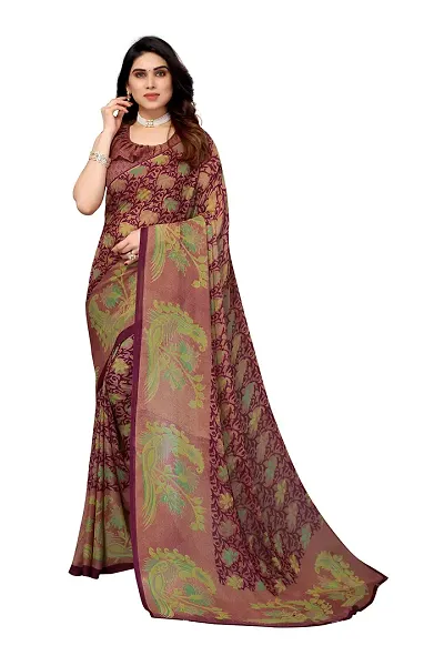 Priyashi Womens Georgette Printed Saree With Blouse Piece