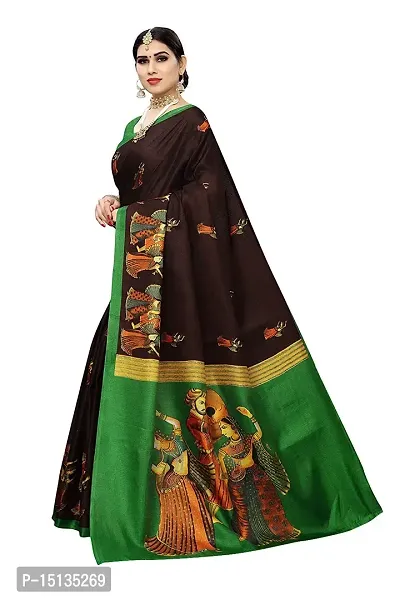 Priyashi Knit Womens Art Silk Printed Saree with Blouse Piece(RAJARANI Coffee_Free Size) Brown-thumb3