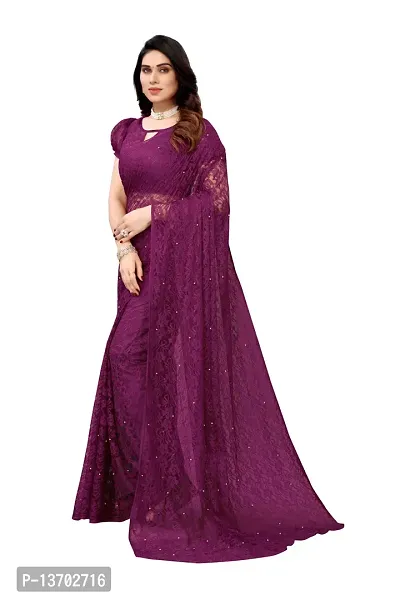 Stylish Net Saree With Blouse Piece For Women-thumb2