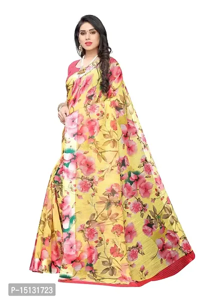 Priyashi Womens Printed Linen Saree with Blouse Piece(SONAKSHI 12 Yellow_Free Size) 1-thumb2