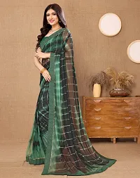 Stylish Green Lycra Saree with Blouse piece For Women-thumb1