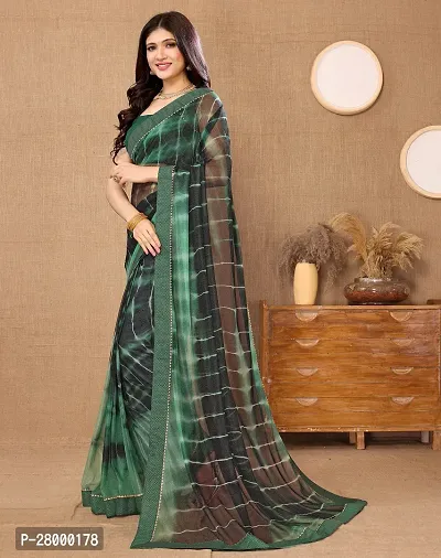 Stylish Green Lycra Saree with Blouse piece For Women-thumb2