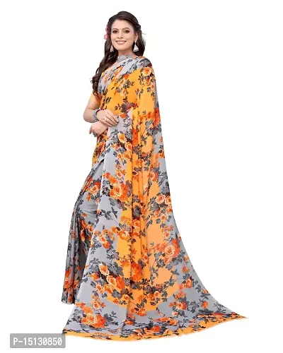 Priyashi Women's Floral Printed Georgette Saree with Unstitched Blouse Piece(HEMAXI Orange_W_Free Size)-thumb3