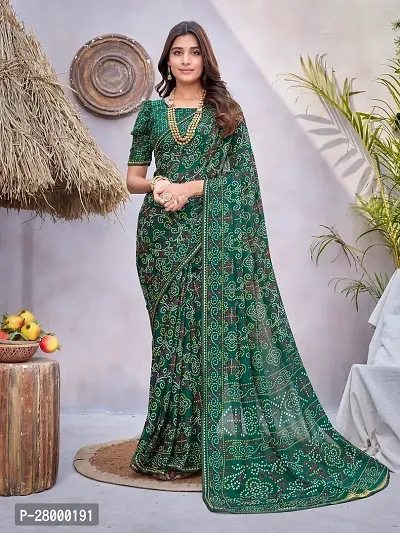 Stylish Green Georgette Saree with Blouse piece For Women