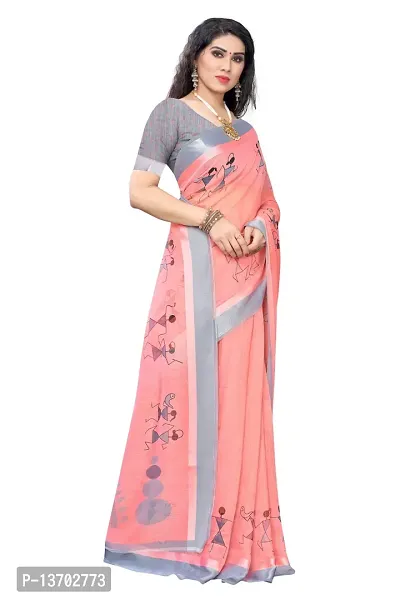 Stylish Linen Saree With Blouse Piece For Women-thumb3