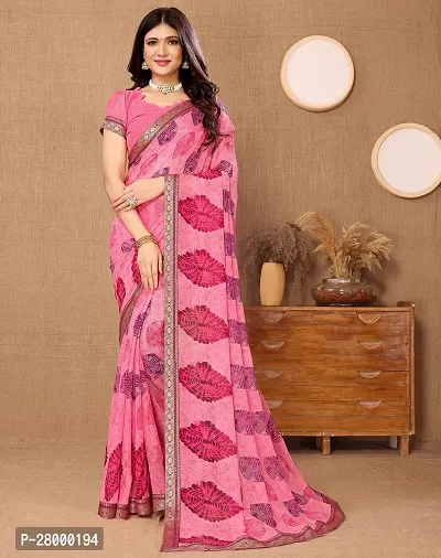 Stylish Pink Georgette Saree with Blouse piece For Women