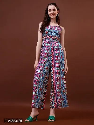 Stylish Multicoloured Crepe Printed  Jumpsuit For Women-thumb0