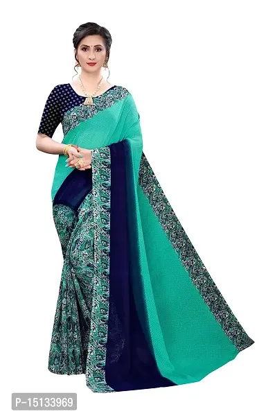 Priyashi Pure Womens Georgette Printed Saree with Blouse Piece(Trump Green_Free Size)-thumb0
