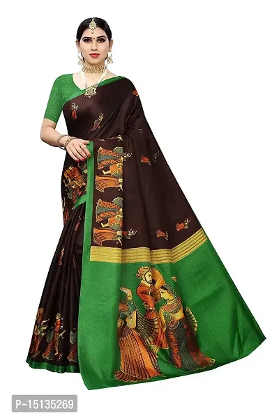 Priyashi Knit Womens Art Silk Printed Saree with Blouse Piece(RAJARANI Coffee_Free Size) Brown