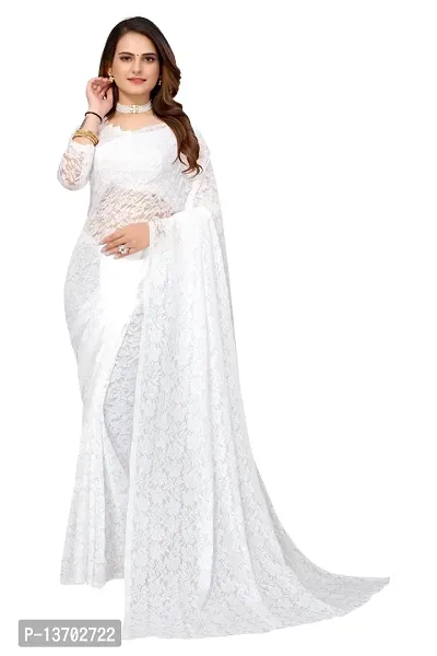 Stylish Net Saree With Blouse Piece For Women-thumb0