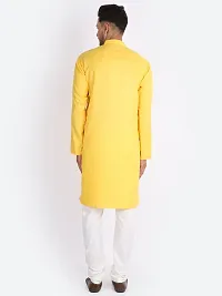 Stylish Yellow Cotton Blend Solid Kurtas For Men-thumb2