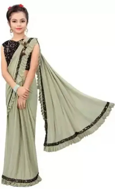 Dream Crushers Kids Ready to wear saree Girls Stylish Fashionable | Stitched saree with Sequinece Blouse Piece (XS)