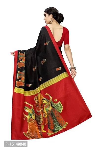 Priyashi Knit Womens Art Silk Printed Saree with Blouse Piece(RAJARANI Black_Free Size)-thumb2