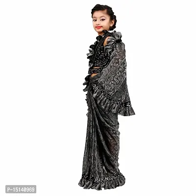 Priyashi Girl's Kids Lycra Blend Redy to Wear Saree with Sequence Blouse Pice(KIDS01 Grey 6-7 (M))-thumb3