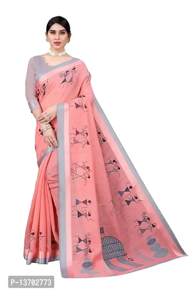 Stylish Linen Saree With Blouse Piece For Women-thumb0