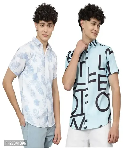 Classic Cotton Blend Printed Casual Shirt for Men, Pack of 2-thumb0