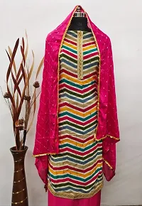 Women Multicolor Cotton Silk Lehariya Salwaar Suit Material-thumb1