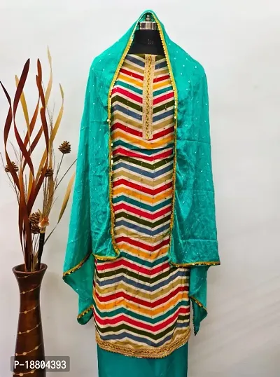 Women Multicolor Cotton Silk Lehariya Salwaar Suit Material-thumb2