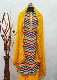 Women Multicolor Cotton Silk Lehariya Salwaar Suit Material-thumb1