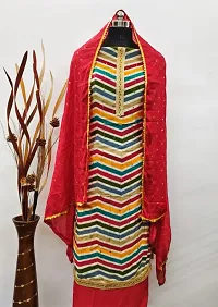 Women Multicolor Cotton Silk Lehariya Salwaar Suit Material-thumb1