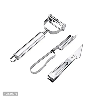 MIX CART Steel Peeler Vegetable Cutter Peeler, Knife and Clips Rotary Peeler Cutter Slicer Combined Vegetable Peelers, Stainless Steel Peeler, Multi-Purpose Vegetable Peelers 3 Pcs-thumb0