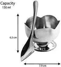 MIX CART 6 Pcs Stainless Steel Flower Shape Ice Cream Desert Serving Bowl with Spoons Set (Silver)-thumb4