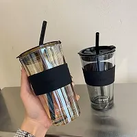 MIX CART  Iced Coffee Drinking Glasses with Lids and Glass Straw - 500ml Glass Tumbler Mug for Cold  Hot Drinks - Tea, Coffee, Water, Soda-thumb2