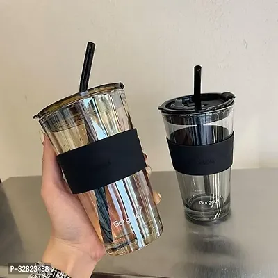 MIX CART  Iced Coffee Drinking Glasses with Lids and Glass Straw - 500ml Glass Tumbler Mug for Cold  Hot Drinks - Tea, Coffee, Water, Soda-thumb3