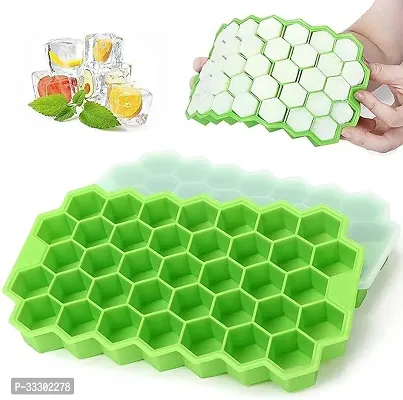 MIX CART Silicone Flexible Ice Cube Trays with Lid, 37 Cubes Ice Trays for Chilled Drinks, Whiskey  Cocktails, Stackable honeycomb shape Safe Ice Cube Trays (Green) PACK OF - 1-thumb0