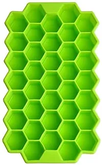 MIX CART Silicone Flexible Ice Cube Trays with Lid, 37 Cubes Ice Trays for Chilled Drinks, Whiskey  Cocktails, Stackable honeycomb shape Safe Ice Cube Trays (Green) PACK OF - 1-thumb2