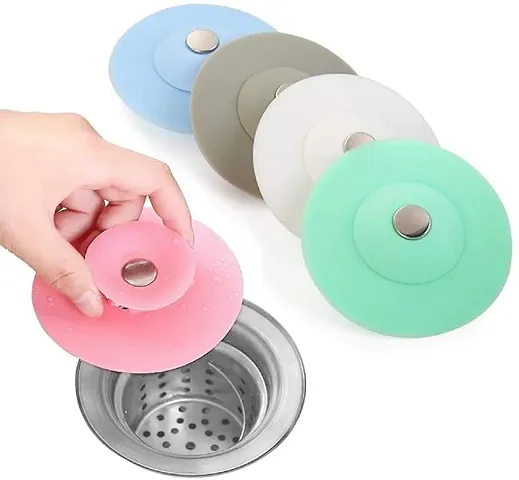 Silicone Water Stopper 2 in 1 Jali Drain Stopper with Hair Catcher Strainer for Bathroom (5 pcs)