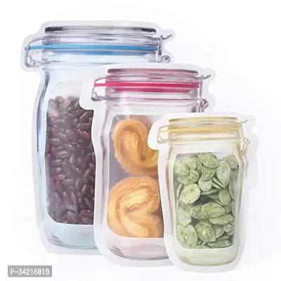 Transparent Jar shaped stand up Pouch with zip lock  Set Contain 3 PC(Blue Large-1000 ml; Red Medium-500 ml; Yellow Small-150 ml)-thumb0