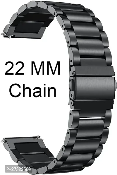 Premium Chain Compatible For Amazfitgts2/Mini/Bip/Bipu/Pro/Lite,Galaxy Active2 22 Mm Stainless Steel Watch Strap Black