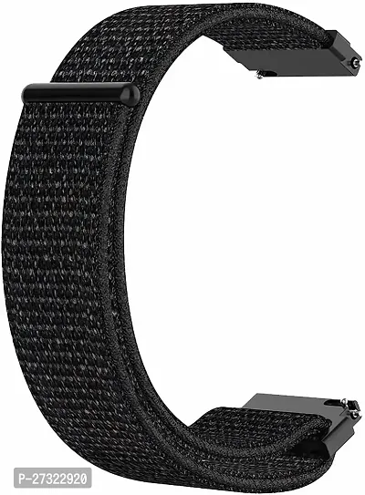 Nylon Black Belt 22Mm Compatible With Noise Noisefit Active Sports Band 22 Mm Fabric Watch Strap Black-thumb0