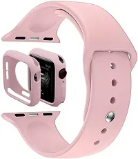 Soft Silicone Case Cover With Strap Iwatch Series7/6/5/4/3/2/1/Se 42/44/45Mm 44 Mm Silicone Watch Strap Pink-thumb1