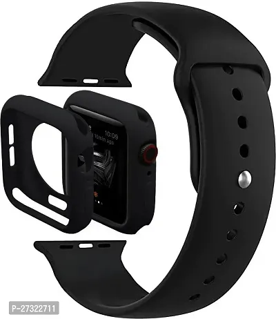 Soft Silicone Case Cover With Strap Iwatch Series7/6/5/4/3/2/1/Se 42/44/45Mm 44 Mm Silicone Watch Strap Black