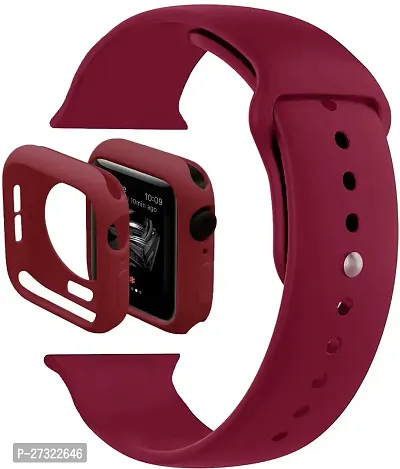 Soft Silicone Case Cover With Strap Iwatch Series7/6/5/4/3/2/1/Se 42/44/45Mm 44 Mm Silicone Watch Strap Maroon-thumb0