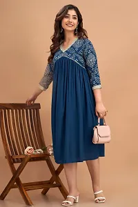 New Trendy Rayon Blue Printed Party  Weeding Wear Beautiful Flared Kurta For Women and Girls-thumb2