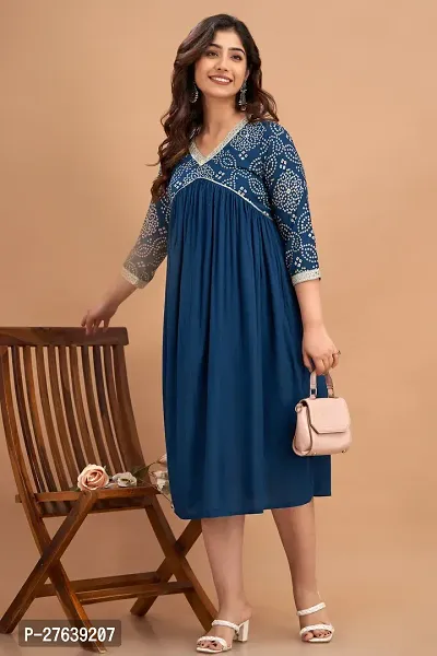 New Trendy Rayon Blue Printed Party  Weeding Wear Beautiful Flared Kurta For Women and Girls-thumb3