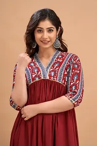 New Trendy Rayon Maroon Printed Party  Weeding Wear Beautiful Flared Kurta For Women and Girls-thumb1