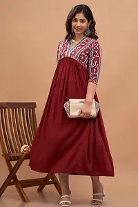 New Trendy Rayon Maroon Printed Party  Weeding Wear Beautiful Flared Kurta For Women and Girls-thumb2