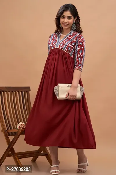 New Trendy Rayon Maroon Printed Party  Weeding Wear Beautiful Flared Kurta For Women and Girls-thumb3