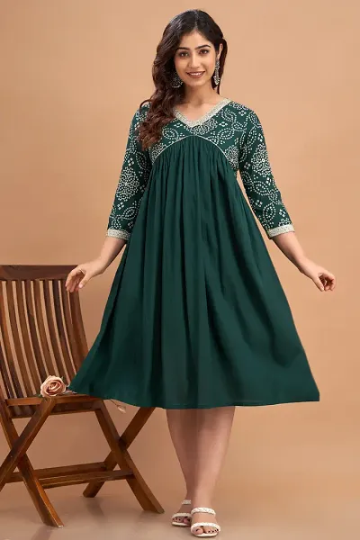 New Trendy Rayon Bottle Party Weeding Wear Beautiful Flared Kurta For Women and Girls