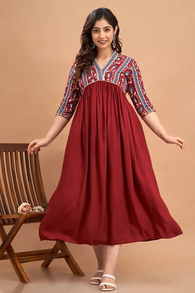 Stylish Rayon A-Line Stitched Kurti For Women