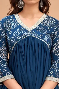 New Trendy Rayon Blue Printed Party  Weeding Wear Beautiful Flared Kurta For Women and Girls-thumb3