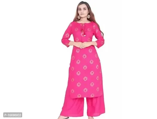 Beautiful Rayon Printed Kurti Palazzo Set For Women-thumb0